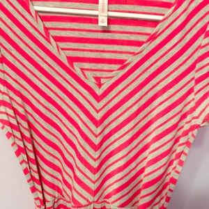 Pink and Gray dress with a cute fun aqua blue belt